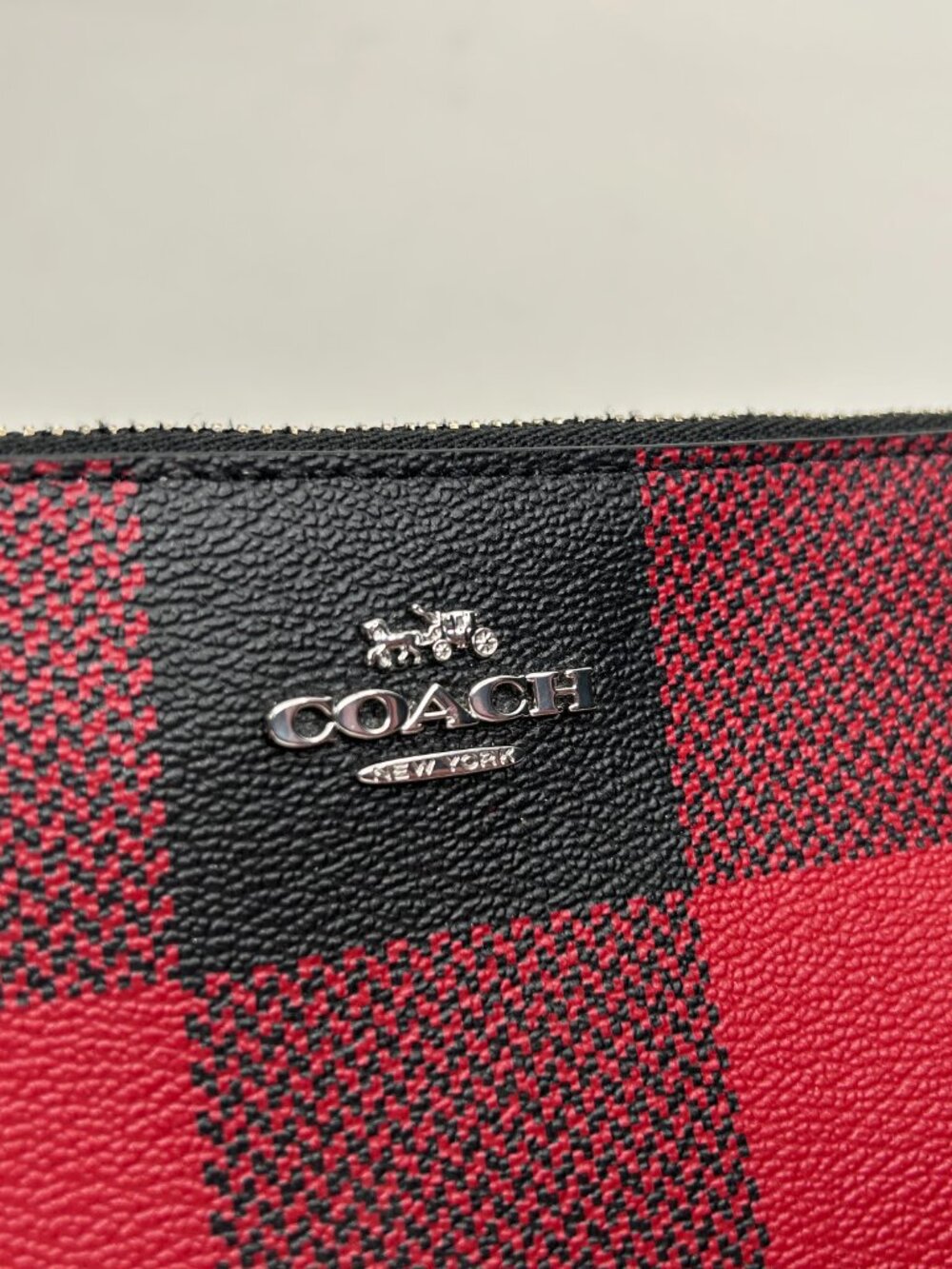 COACH Red & Black Buffalo Plaid Double Zip Wristlet New Without Tags - Picture 5 of 10